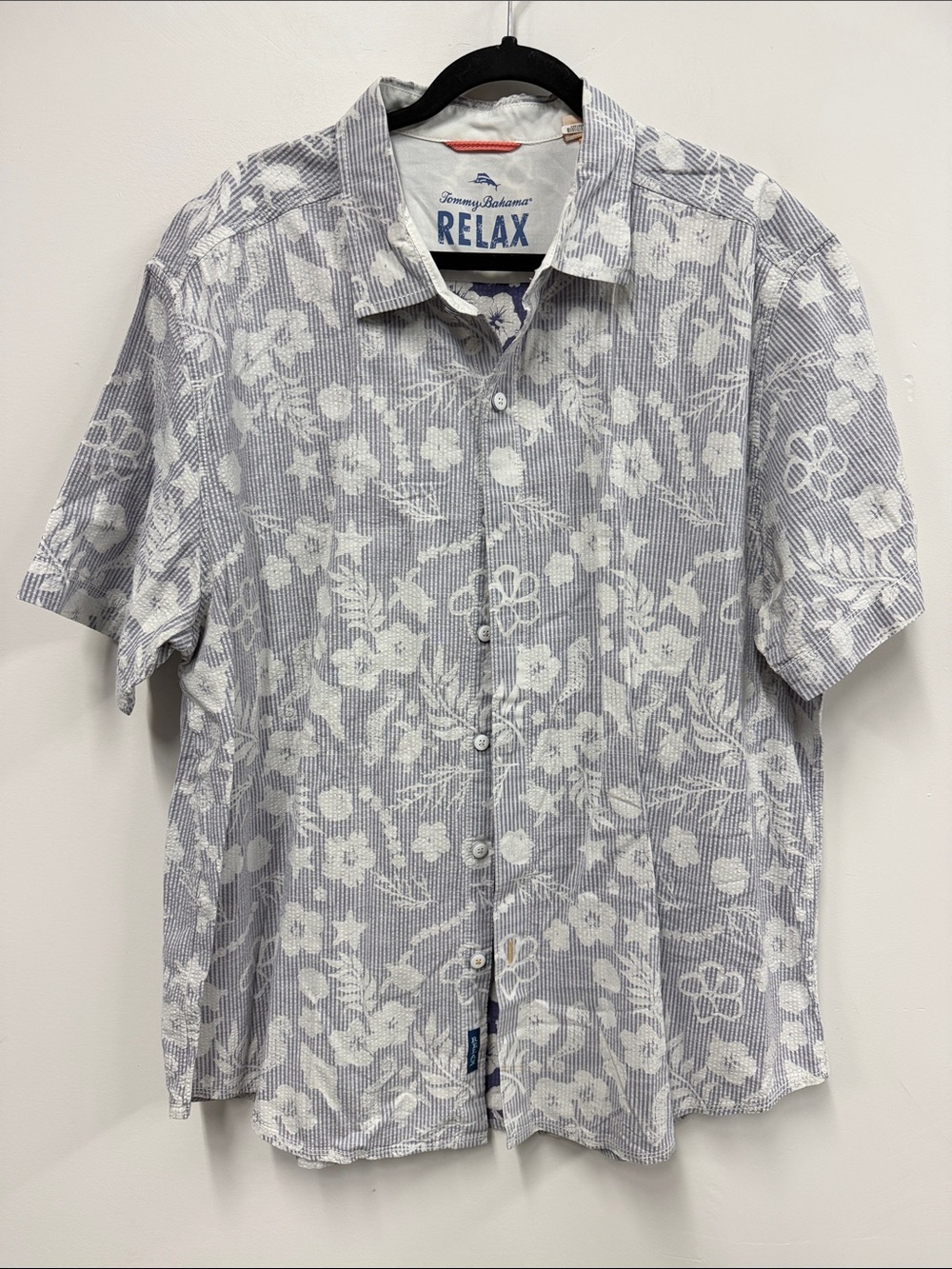 Tommy Bahama White Floral on Light Blue Relax Button-Down Shirt XXL